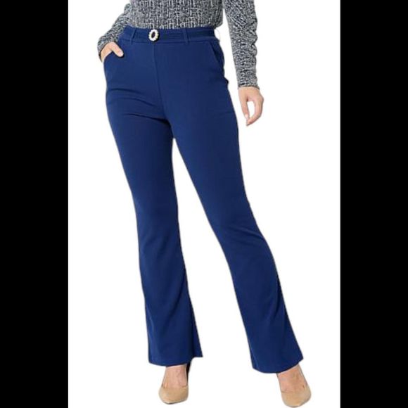 C Wonder by Christian Siriano Flare Leg Pant with Belt Medieval Blue - Petite - Picture 1 of 1